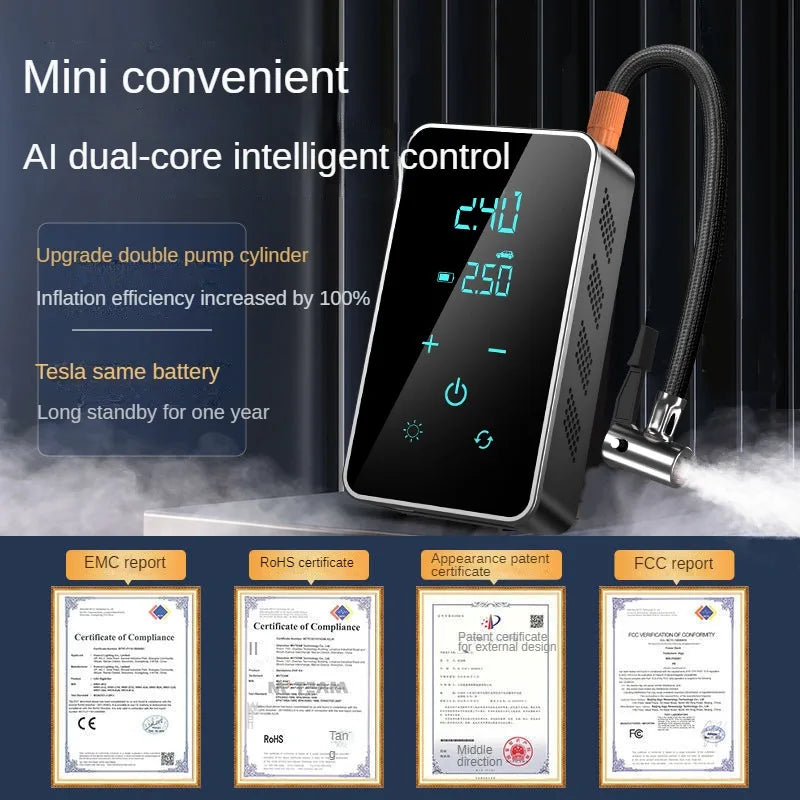 Tragbare Akku Luftpumpe 150psi mit Touchscreen - Elektrische Fahrradpumpe für Auto und Motorrad-3