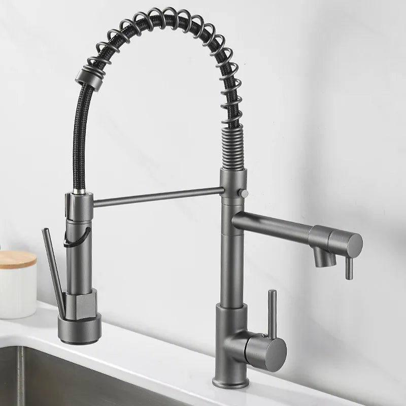 DUALFLOW Kitchen Tap – Moderner Küchenhahn mit Doppelausguss & elegantem Schwarz-Gold-Finish