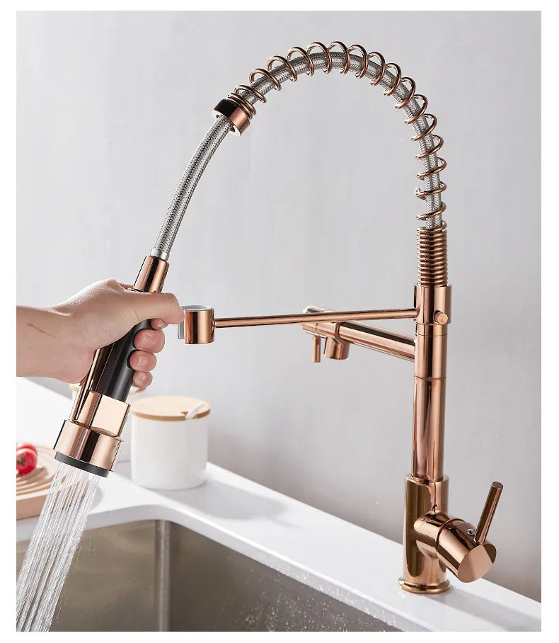 DUALFLOW Kitchen Tap – Moderner Küchenhahn mit Doppelausguss & elegantem Schwarz-Gold-Finish