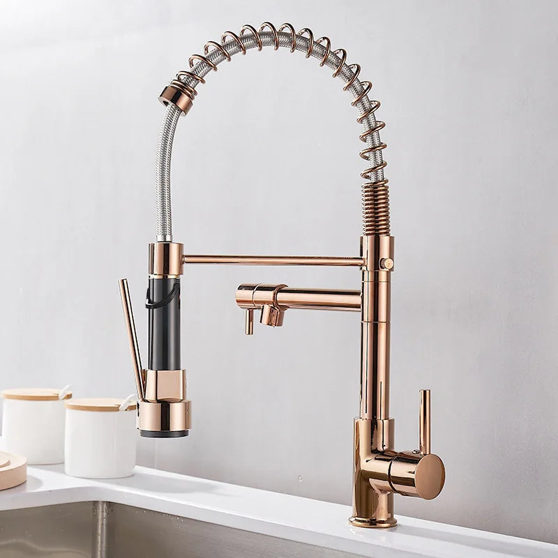 DUALFLOW Kitchen Tap – Moderner Küchenhahn mit Doppelausguss & elegantem Schwarz-Gold-Finish