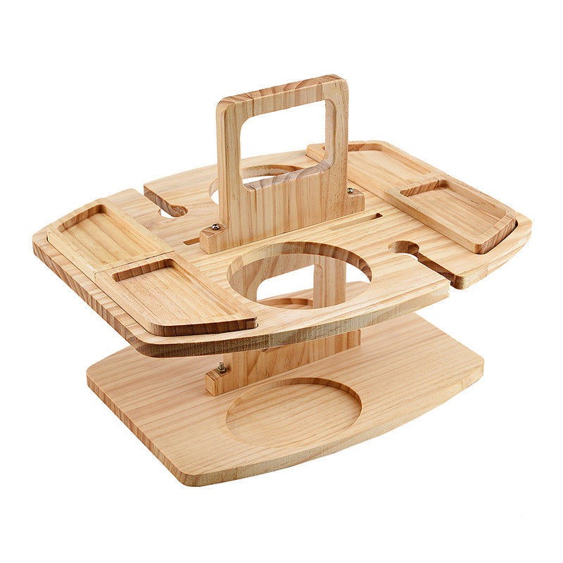 Portable Wooden Picnic Table – Faltbarer Holztisch mit Glashaltern & Snackfächern für Garten, Strand & Outdoor