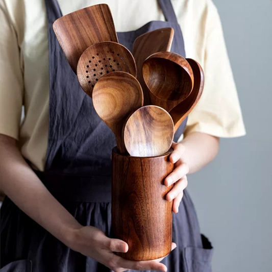 Teakholz Küchenutensilien Set – Elegante Kochutensilien für moderne Küchenhelfer-1