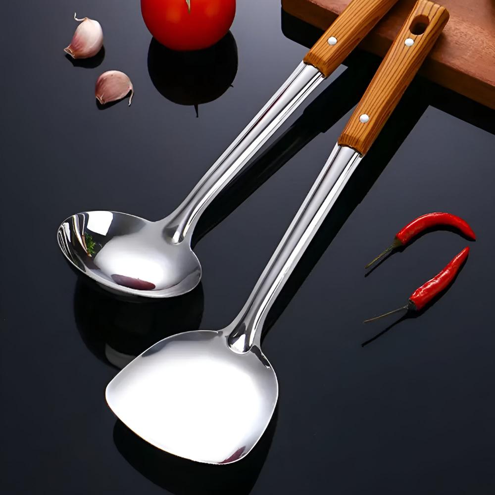 Luxusküchenset aus Edelstahl mit Holzgriffen – Elegant, Langlebig & Praktisch-5