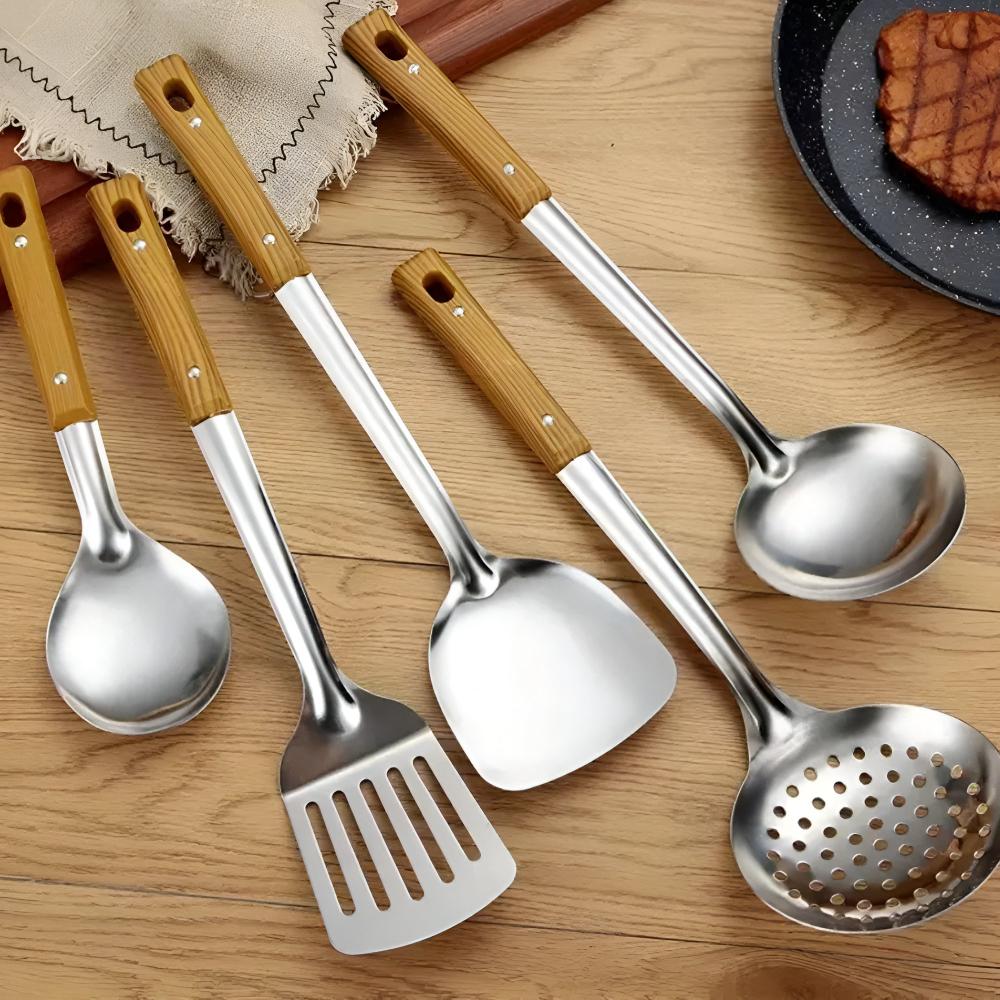 Luxusküchenset aus Edelstahl mit Holzgriffen – Elegant, Langlebig & Praktisch-4