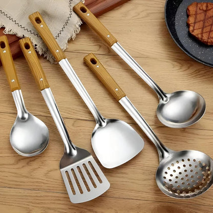 Luxusküchenset aus Edelstahl mit Holzgriffen – Elegant, Langlebig & Praktisch-4