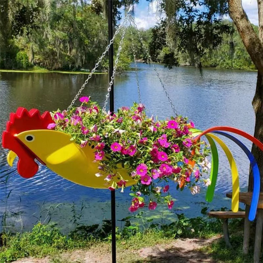 Hängende Pflanzenschale – Bunte Hühner Design Gartendeko