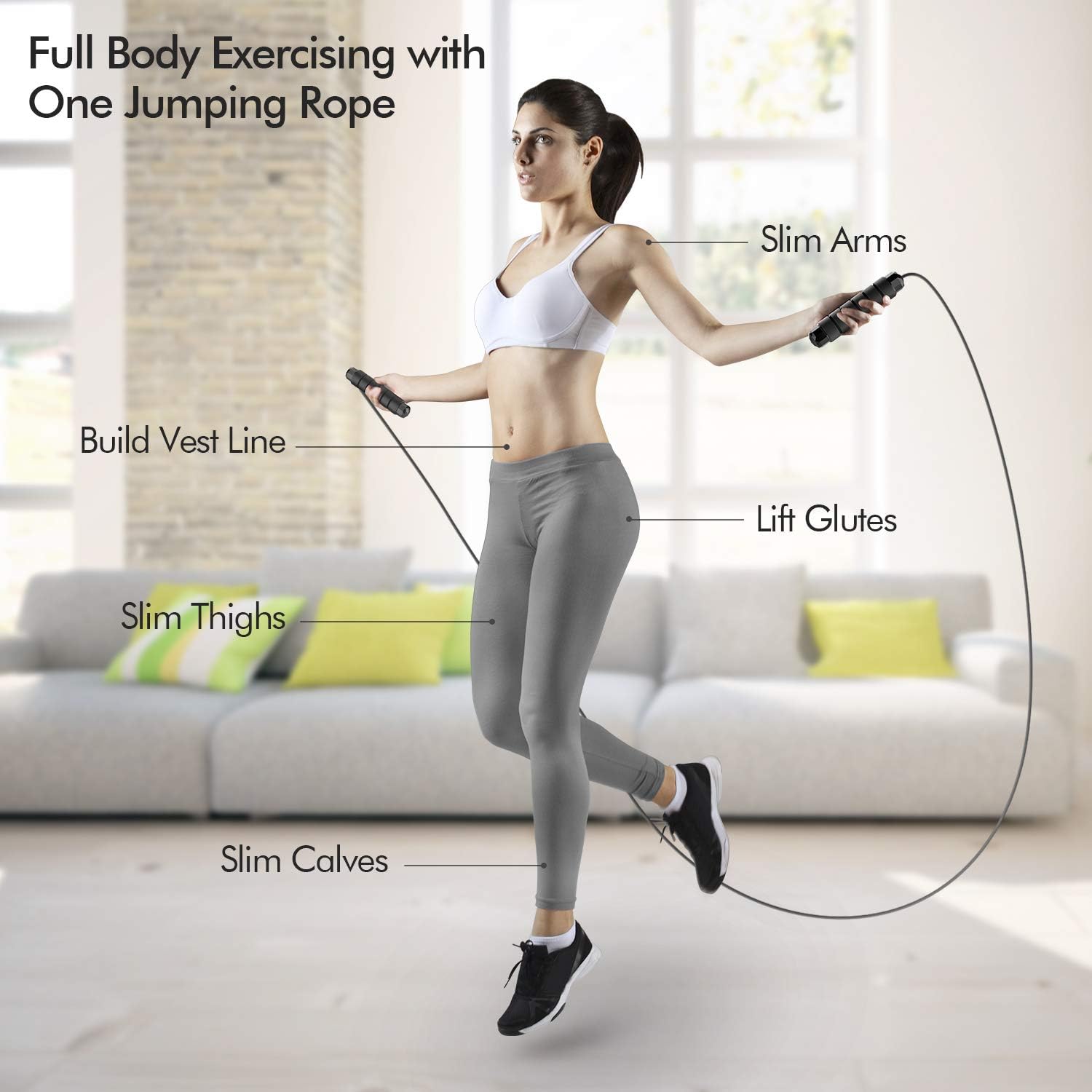 Flexijump - Verstellbares Springseil für Fitness und Sport, Tangle-frei, Schwarz-3
