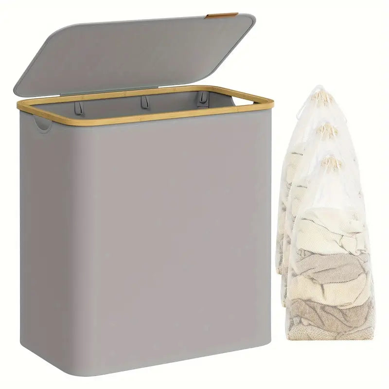 Wäschekorb 150L Grau Beige 3 Fächer Robuster Stoff Wäschesammler-3