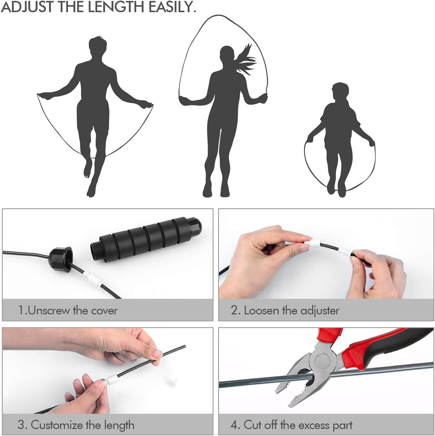 Flexijump - Verstellbares Springseil für Fitness und Sport, Tangle-frei, Schwarz-5