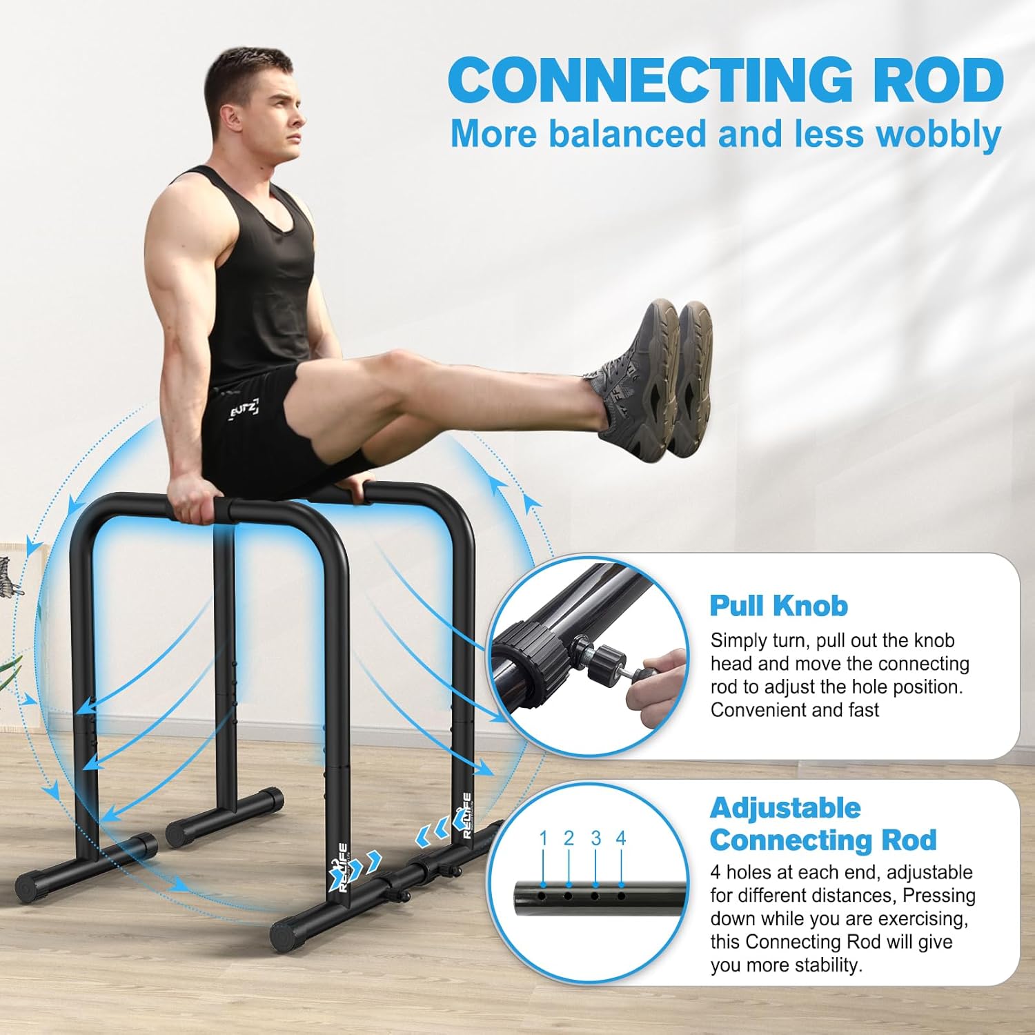 Powerdip Dip Station - Robuste Dipständer für Oberkörpertraining, Einstellbare Höhe und Anti-Rutsch-Basis-4