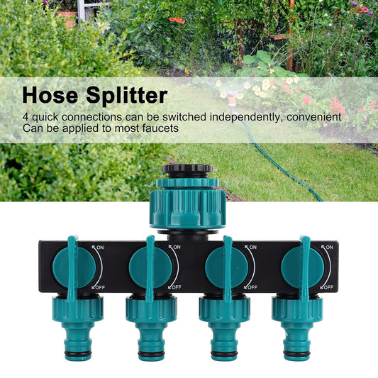 Premium 4-Wege Gartenschlauchverteiler - Verstellbarer Wasserhahnadapter
