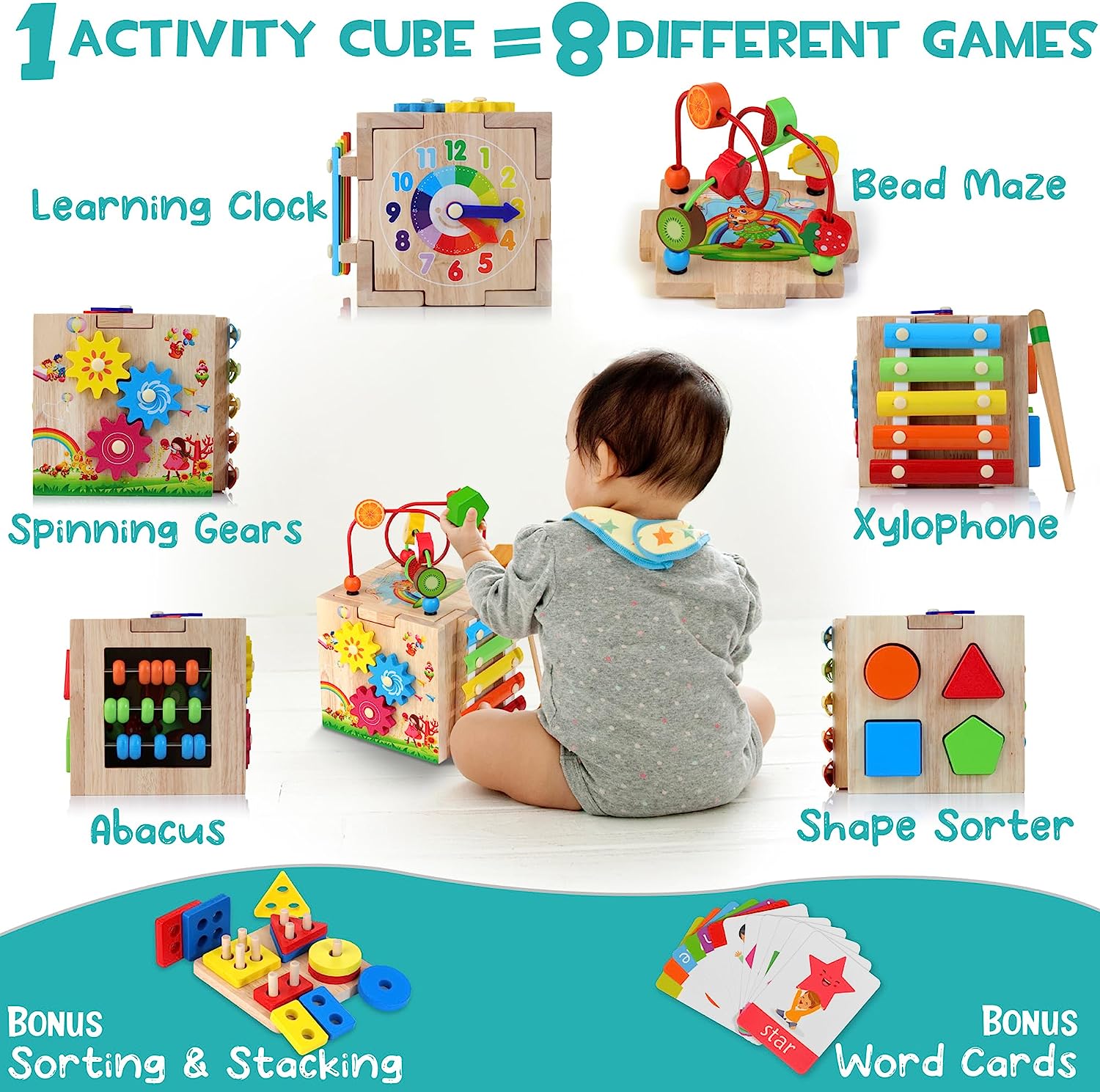 Stilvolle 8-in-1-Montessori-Aktivitäten Kubus-Educational spielen Spaß für Babys-4