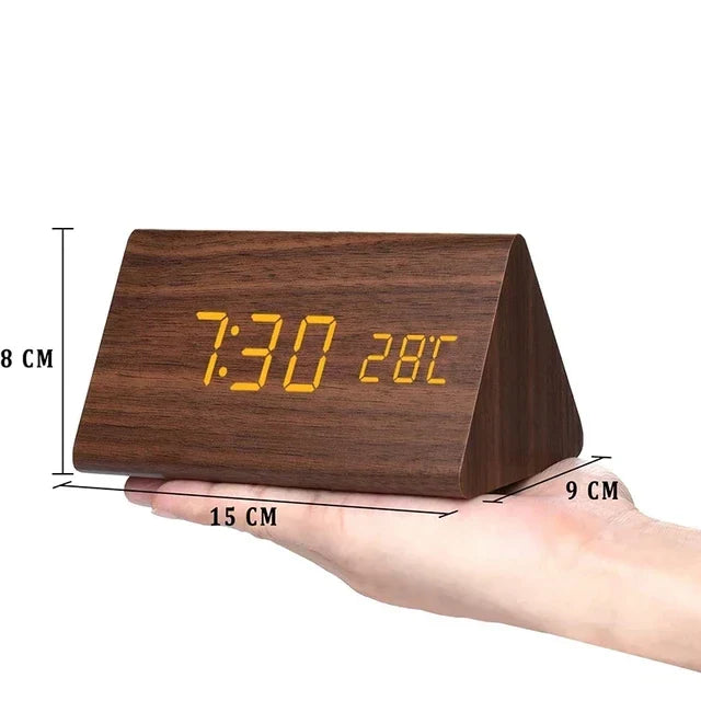 Digital Funkwecker Holzoptik Größe 7x15 cm mit Temperaturanzeige und Alarmeinstellungen-3