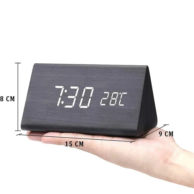 Digital Funkwecker Holzoptik Größe 7x15 cm mit Temperaturanzeige und Alarmeinstellungen-1