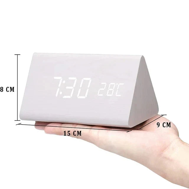 Digital Funkwecker Holzoptik Größe 7x15 cm mit Temperaturanzeige und Alarmeinstellungen-4