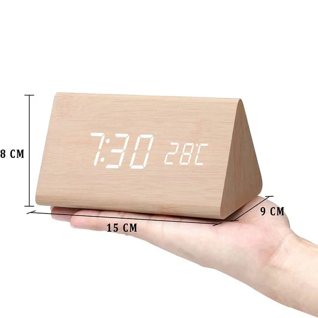 Digital Funkwecker Holzoptik Größe 7x15 cm mit Temperaturanzeige und Alarmeinstellungen-5