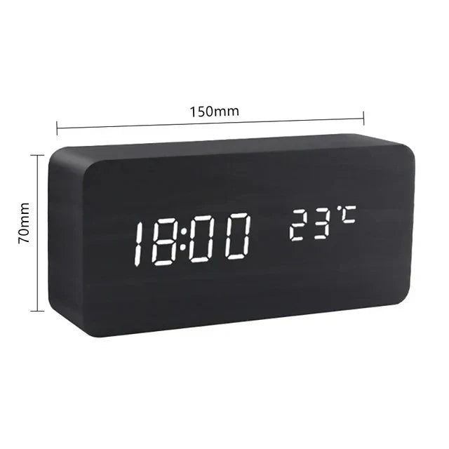 Digital Funkwecker Holzoptik Größe 7x15 cm mit Temperaturanzeige und Alarmeinstellungen-6
