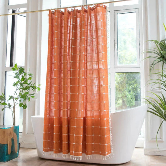 COTTONHAVEN Shower Curtain – Weicher Baumwoll-Duschvorhang mit Fransen für gemütliche Badezimmer