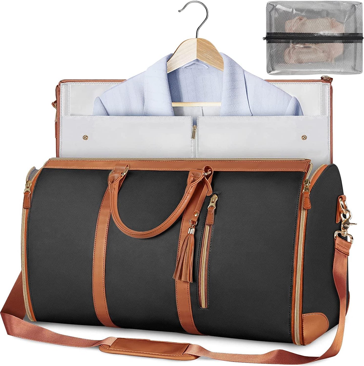 GARMENTGO Travel Bag – Faltbare Kleiderschutztasche aus PU-Leder für faltenfreies Reisen mit Stil
