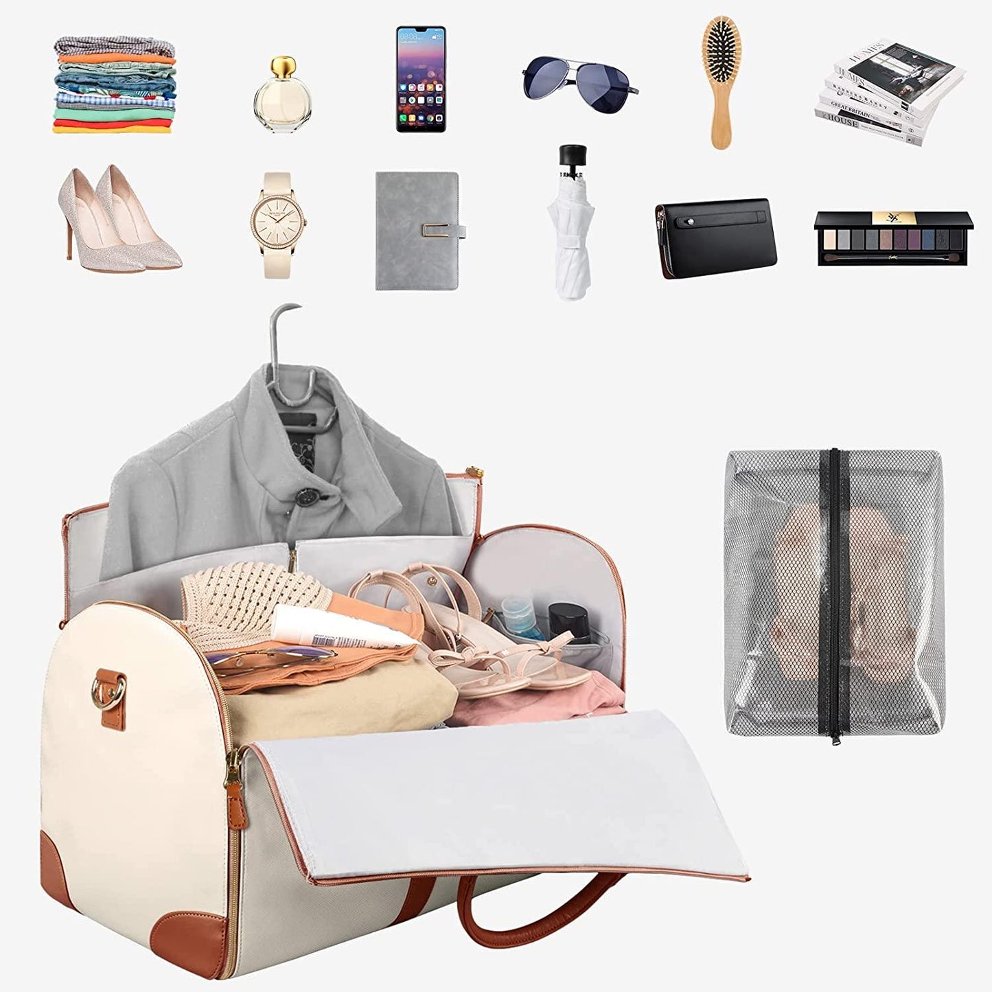 GARMENTGO Travel Bag – Faltbare Kleiderschutztasche aus PU-Leder für faltenfreies Reisen mit Stil