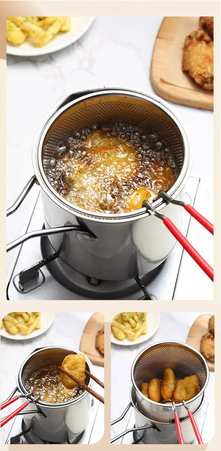 SmartFry Pot – Edelstahl-Fritteuse mit Anti-Verbrühungsgriff & Öl-sparendem Design