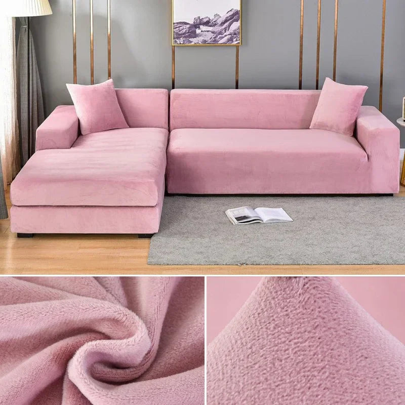 Sofabezug Stretch-Samt Grau Größe L Hochwertiger Sofahusse-1