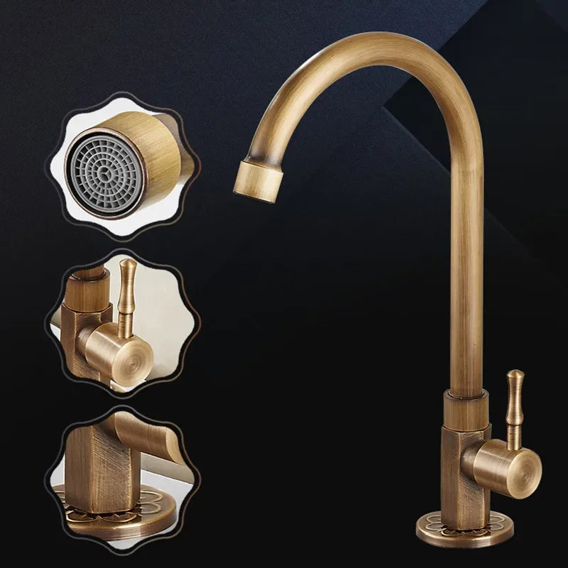 Elegante Schwan Hals Küchenarmaturen aus antikem Messing-4