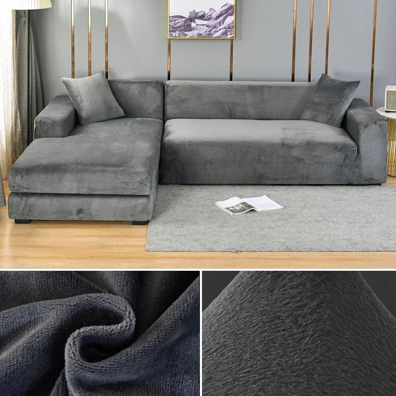 Variant image for Sofabezug Stretch-Samt Grau Größe L Hochwertiger Sofahusse-3
