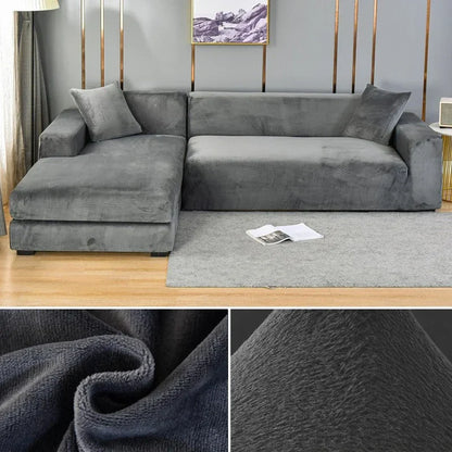 Variant image for Sofabezug Stretch-Samt Grau Größe L Hochwertiger Sofahusse-3