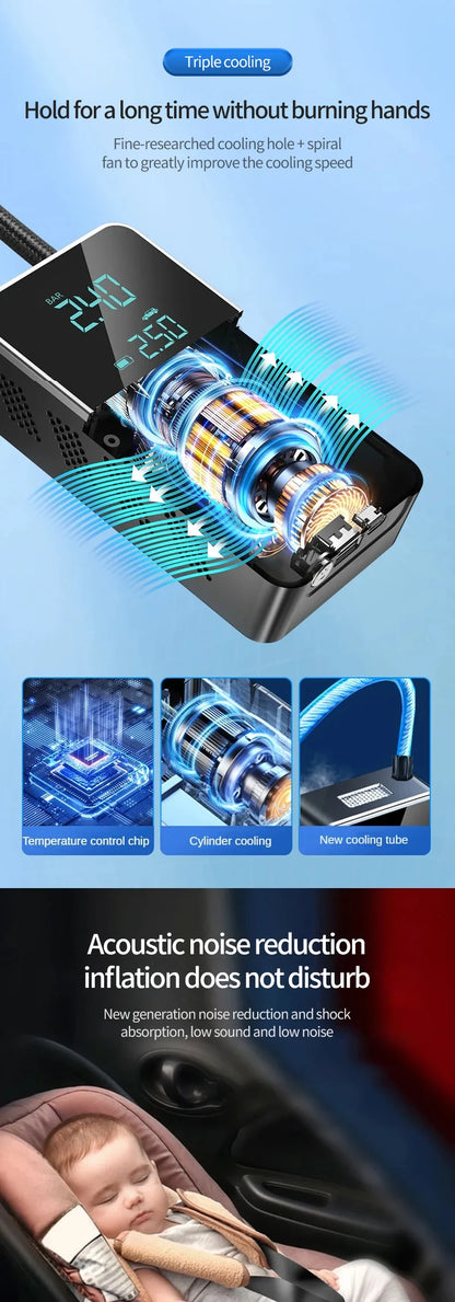 Wireless Air Pump with Touchscreen – Tragbare Luftpumpe mit 150psi für Auto & Fahrrad