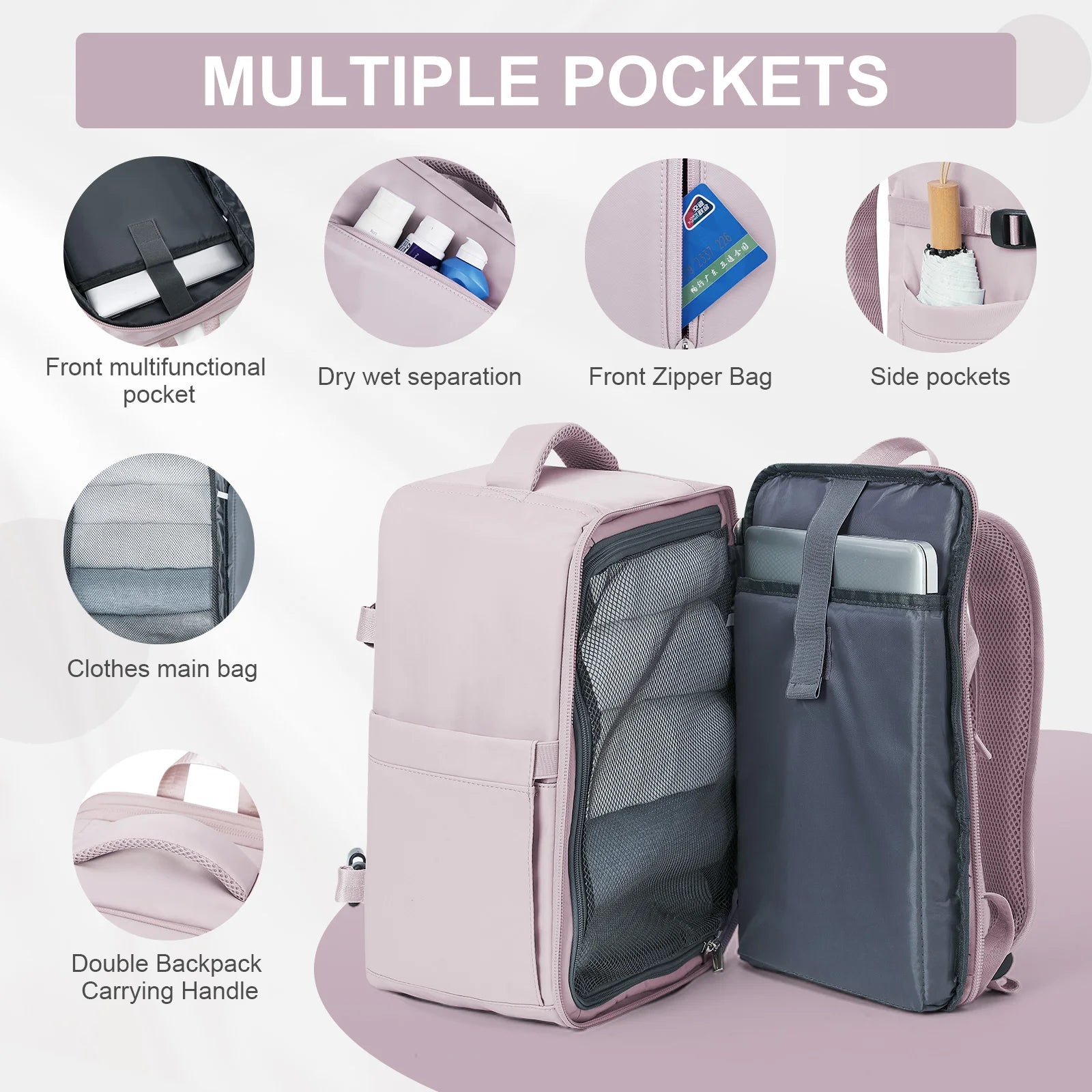 Vielseitiger Damen Rucksack für Reisen – Modernes Design, Handgepäck geeignet, Leichtgewicht, Geräumig-4