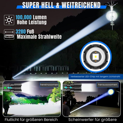UltraBeam 100,000 Lumen Taschenlampe – Superhell & Vielseitig für jede Situation
