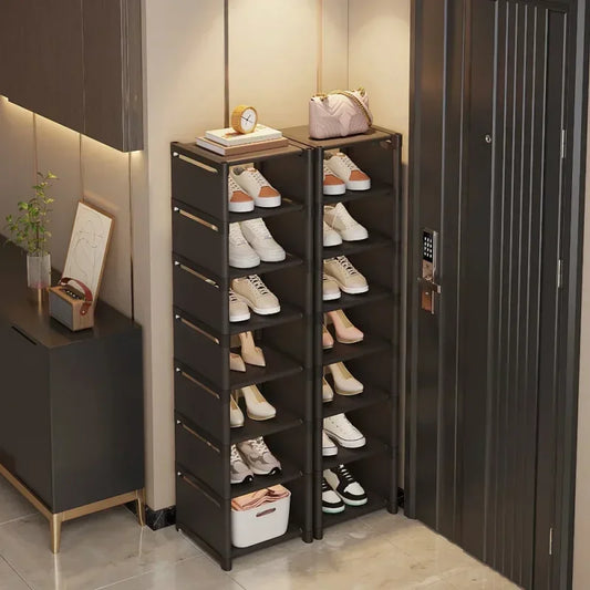 Platzsparendes Schuhregal Schwarz – Stapelbare Schuhablage für Ecken, schmal und flexibel-1