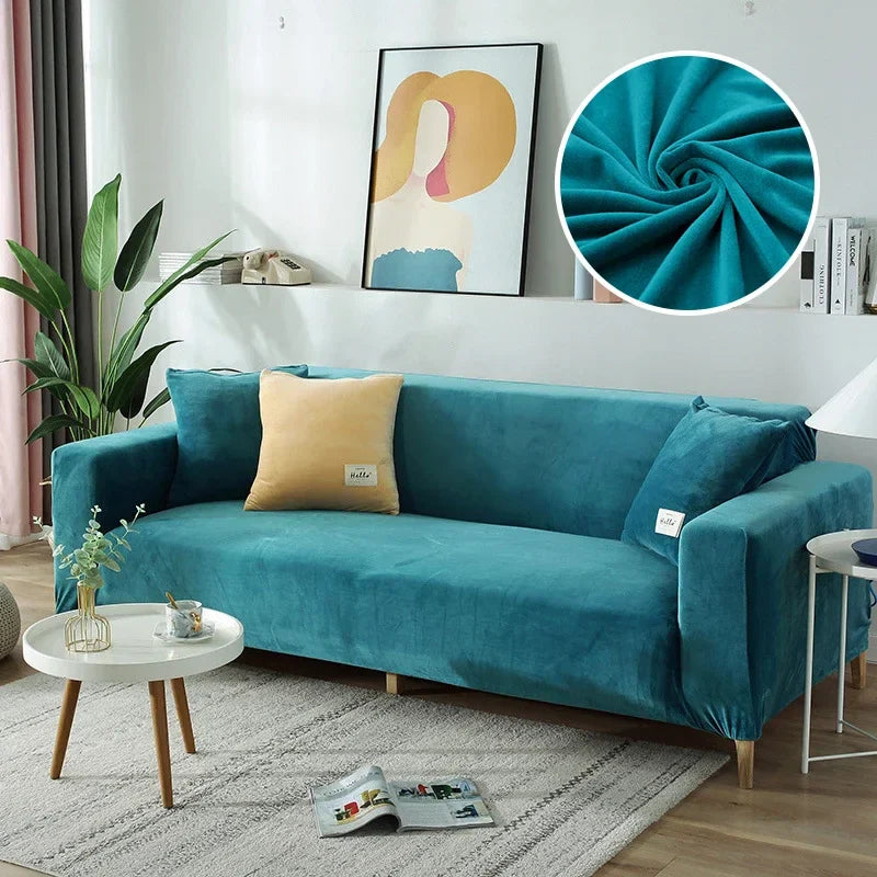 Sofabezug Stretch-Samt Grau Größe L Hochwertiger Sofahusse-2