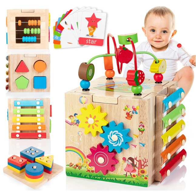 Stilvolle 8-in-1-Montessori-Aktivitäten Kubus-Educational spielen Spaß für Babys-2