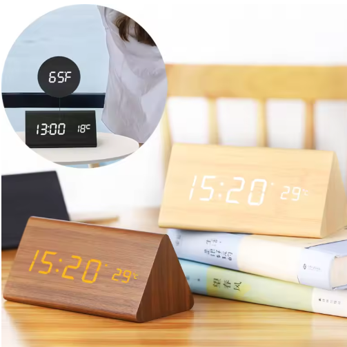 LED-Holzuhr mit Sprachsteuerung – Moderne Holzdesign Uhr mit Klarer LED-Anzeige-2