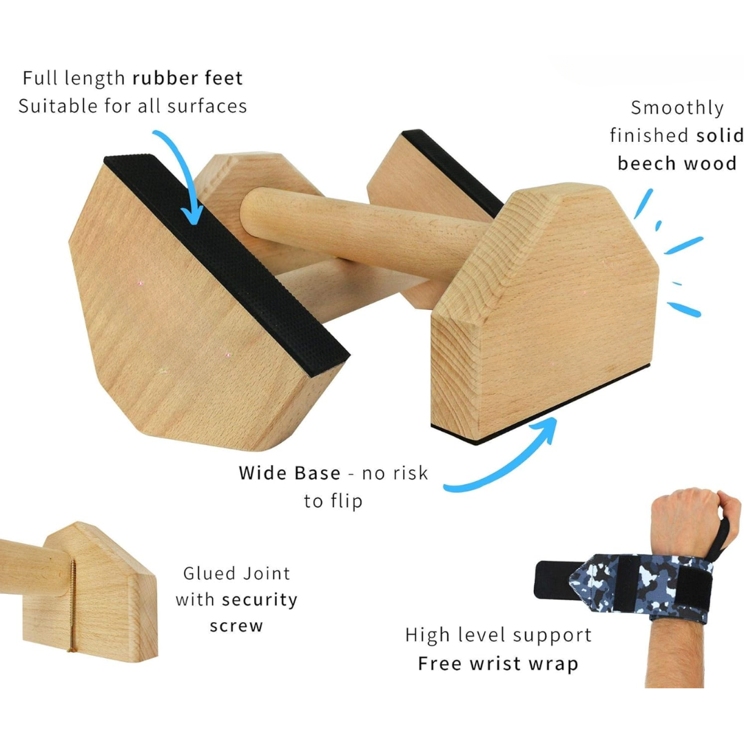 Calisthenics Power Bars - Robuste Holz Liegestützgriffe für Sicheres Training-3