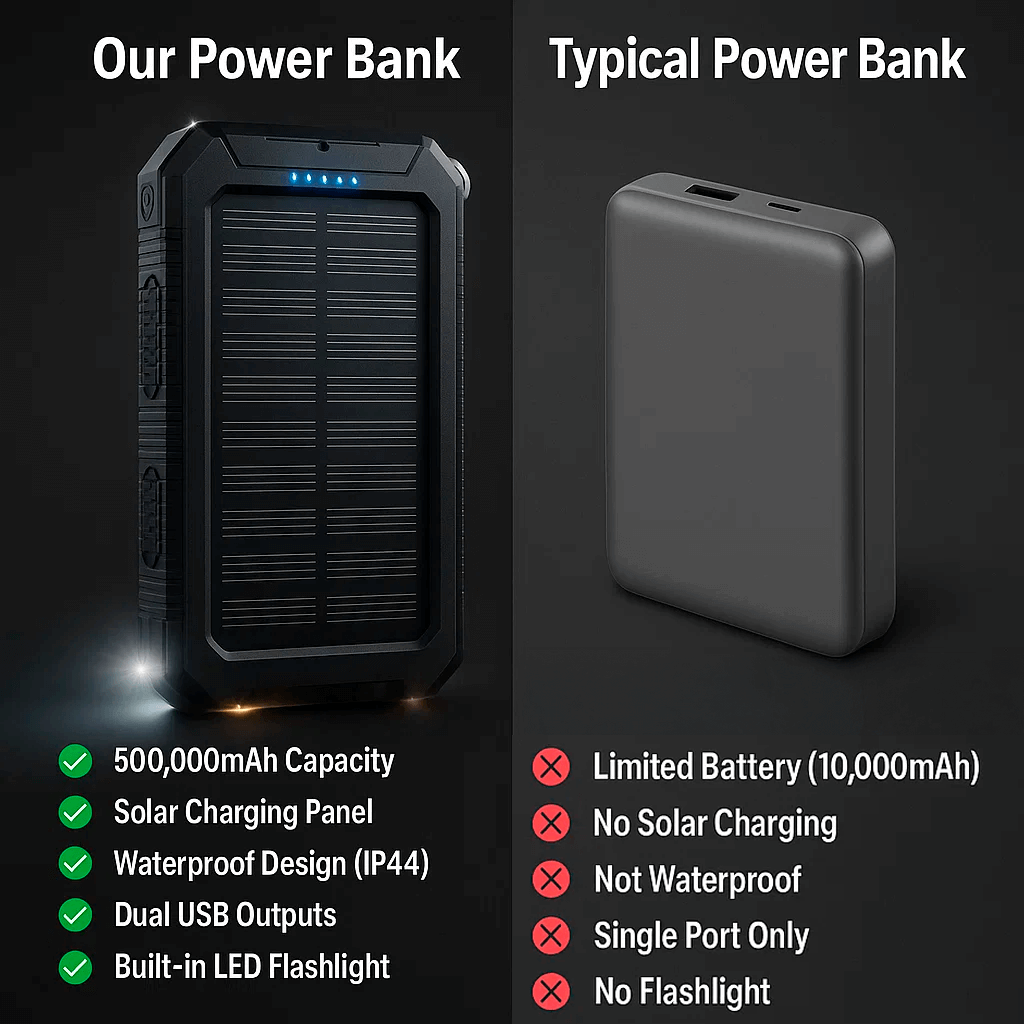 SOLARVAULT – Wasserdichter Solar Power Bank mit 500000mAh & Dual-USB