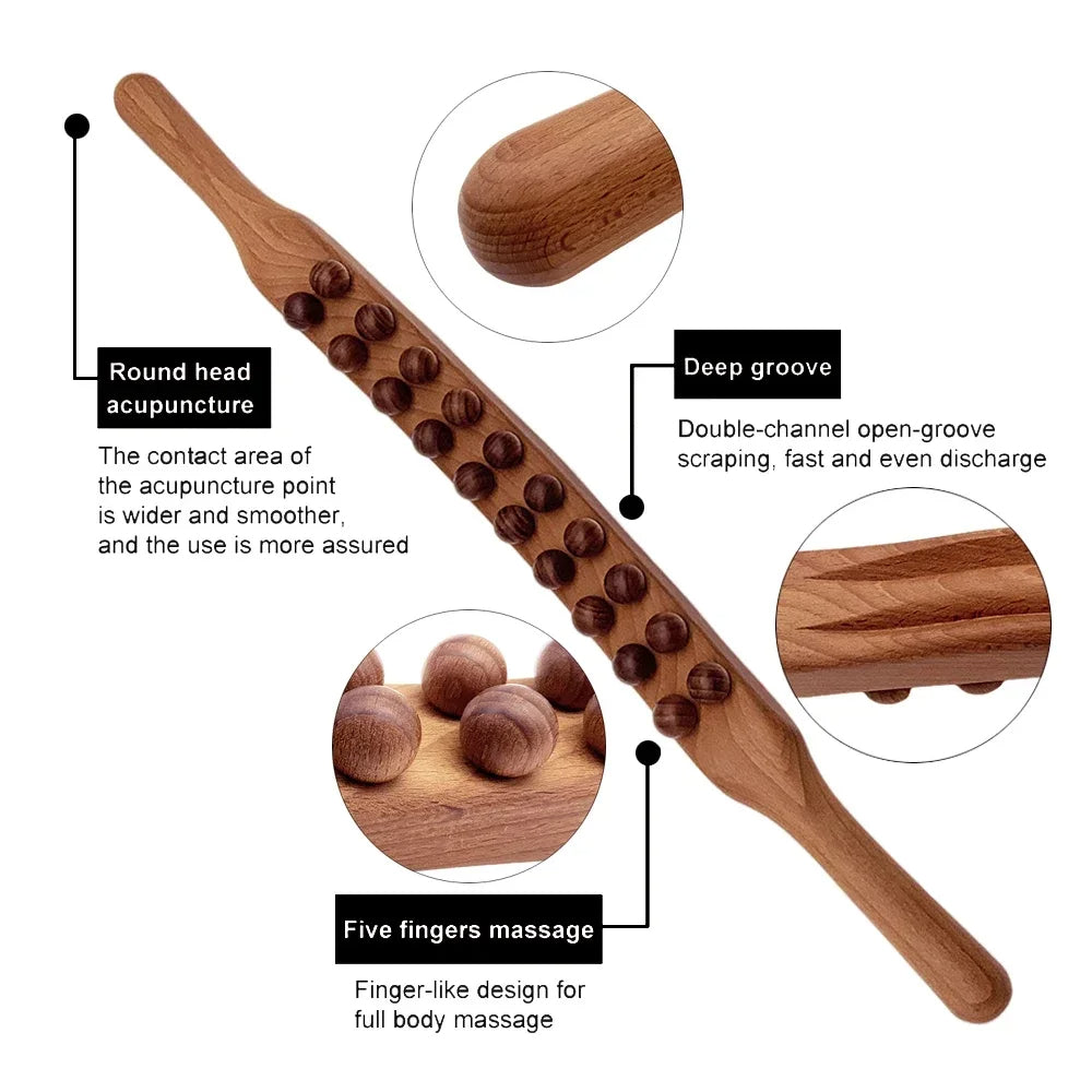 Therawood Luxus Gua Sha Massagestok aus 100% Naturholz für Durchblutungsförderung und Entspannung-6