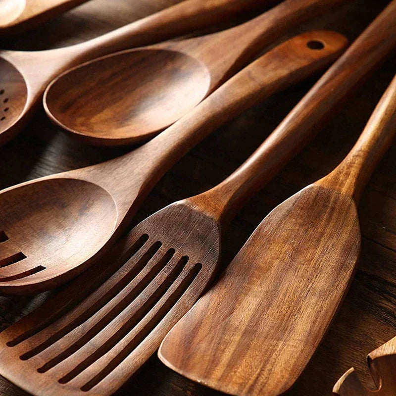 Teakholz Küchenutensilien Set – Elegante Kochutensilien für moderne Küchenhelfer-5